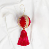4" Red Velvet Tassel Jeweled Ball Ornament Set of 6