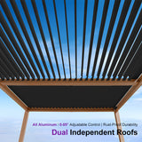 PURPLE LEAF Caesar Louvered Pergola Outdoor Wood Grain Frame Gray Roof Aluminum Pergola with Adjustable Roof Patio Hardtop Gazebo for Backyard Garden