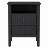 Black Fluted Nightstand with 2 Drawers, Modern Sofa Table