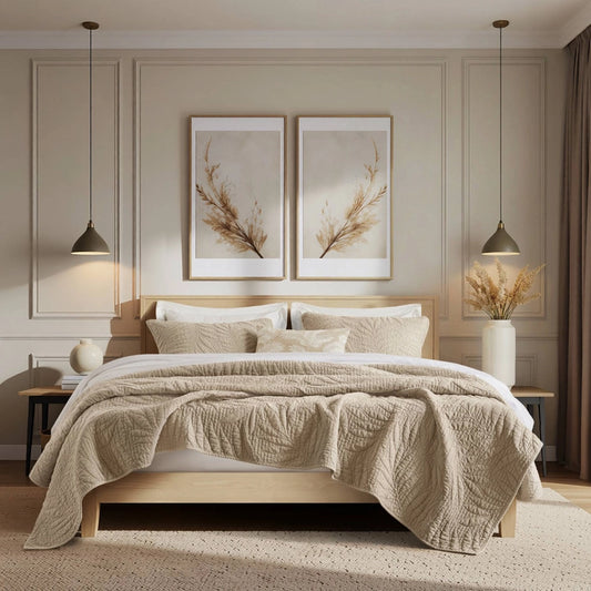 Stone-Washed Botanical Percale Quilt Set, Linen