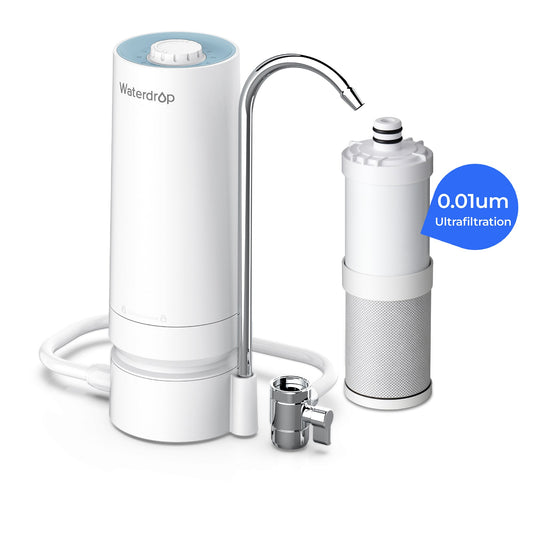 Waterdrop Countertop Water Filter, 4000 Gallons Ultra Filtration System and Filter Life Reminder, Reduces Heavy Metals, Bad Odor, and 99% Chlorine (1 Filter Included) WD-CTF-07