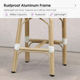PURPLE LEAF Patio French Counter Stool Set of 2 Outdoor Backrest Barstools Aluminum Frame Woven Rattan for Indoor Kitchen Garden Balcony Restaurant