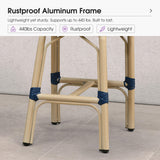 PURPLE LEAF Patio French Counter Stool Set of 2 Outdoor Backrest Barstools Aluminum Frame Woven Rattan for Indoor Kitchen Garden Balcony Restaurant