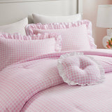 Soft Ruffled Gingham Comforter Set, Pink