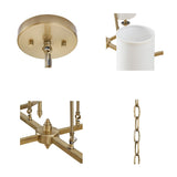 6-light Chandelier with Fabric Drum Shades, Antique Gold