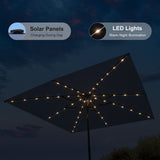 PURPLE LEAF Black Frame Tilting Market Umbrella with Lights Table Umbrella with Base Outside Patio