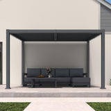 PURPLE LEAF Caesar Hardtop Louvered Pergola, Slanted Roof Outdoor Aluminum Patio Pergola with Adjustable Rainproof Roof, Heavy-Duty Lean to Gazebo for Patios Backyard Deck, Gray