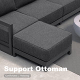 PURPLE LEAF Caesar L-shaped Patio Conversation Set with Grey Cushion Pillows and Ottoman Couch for Backyard Porch