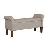 Transitional Cream Upholstered Rolled Armrest Storage Bench