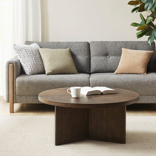 Mid-Century Round Wood Coffee Table, Brown
