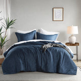Chambray Denim Inspired Comforter Set, Navy, Twin/Twin XL