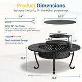 43'' Fire Pit with 2 Grills, Outdoor Wood Burning Fireplace