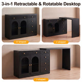 Rotatable L-Shaped Vanity Desk with Led Light, Double Arched