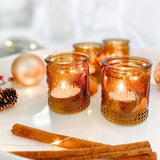 Vintage Amber Glass Tea Light Holder Set of 4