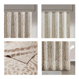 Ivory Damask Medallion Jacquard Shower Curtain, Tan