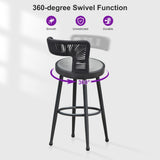 PURPLE LEAF Outdoor Swivel Bar Stools Set of 2 Metal Modern Rattan Bar Chairs with Backrest Aluminum Woven Barstools with Cushions