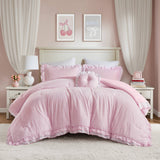 Soft Ruffled Gingham Comforter Set, Pink