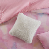 Watercolor Tie Dye Comforter Set with Throw Pillow, Pink