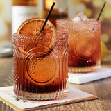 10oz Rose Gold Ribbed Floral Drinking Glass Set