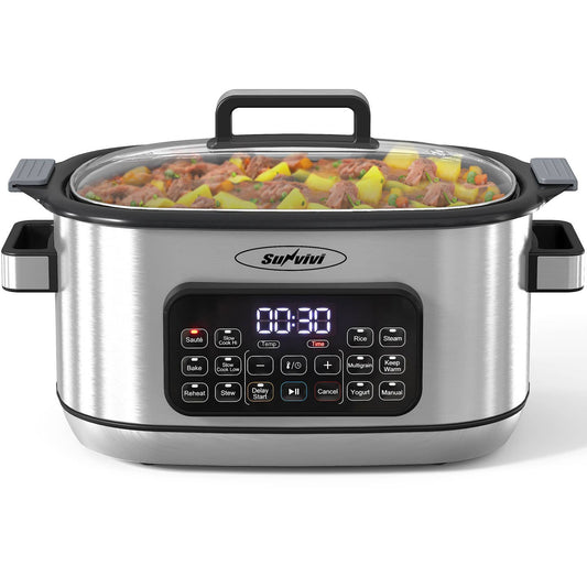 12-in-1 Multi Slow Cooker Roaster Oven, 6.5QT Sliver Digital