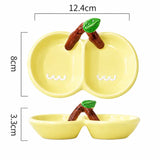 Cute Cherry Ceramic Double Dip Sauce Dish Bowl