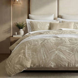 Stone-Washed Leaf Patterned Jacquard Duvet Set, Linen