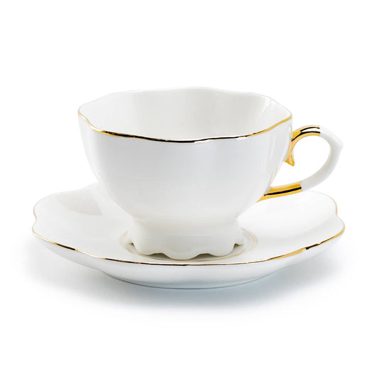 White Gold Scallop Porcelain Tea Cup & Saucer 7.5oz