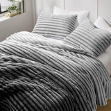 300GSM Fluffy Ribbed Plush Comforter Set,Grey Ombre
