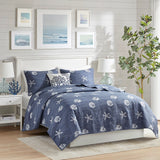 Coastal Seaside Beach House Quilt Set, Blue