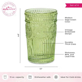 Vintage Sage Green Textured Drinking Glass Set of 6