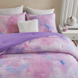 Watercolor Tie Dye Comforter Set with Throw Pillow, Purple
