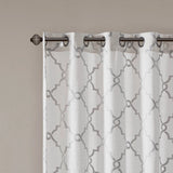 Fretwork Print Grommet Top Window Curtain Panel, Ivory/Grey