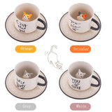 Cat Ceramic Mug With Saucer Coffee Cup Set