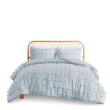 Clip Jacquard Pompom Comforter Set, Blue