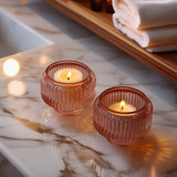 Rose Gold Fluted Glass Candle Holders Set of 4