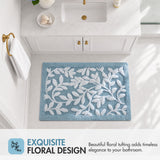 Leaf Cotton Tufted Anti-Skid Bath Rug, Blue