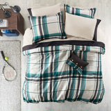 Teal/Black Plaid Comforter Set with Bed Sheets
