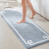 High Pile Bordered Bathroom Rug, Blue