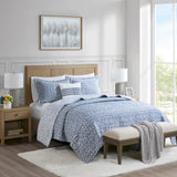 4 Piece Oversized Reversible Matelasse Quilt Set, Blue