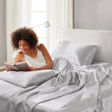Luxury Satin 6-Piece Sheet Set, Light Grey