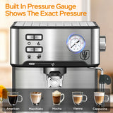 PlumChef Espresso Machine Household Coffee Espresso Maker with Milk Frother Steam Wand Pressure Gauge 54oz Water Tank Low Noise and Fast Coffee Machine for Cappuccino Latte
