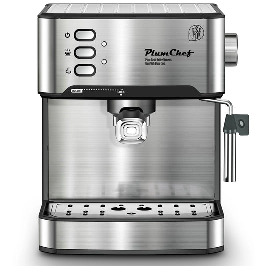 PlumChef Espresso Machine 20 Bar Professional Compact Homehold Coffee Espresso Maker,Low Noise and Fast Coffee Machine for Latte Cappuccino, with Milk Frother Steam Wand 54oz Water Tank