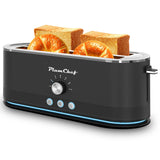 Plum Chef 4 Slice Toaster Wide Slot 6 Shade Browning Control Bagel Muffin Setting Defrost Function Reheat Function Removable Crumb Tray Compact Stainless Steel Design