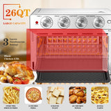 【USED】 Air Fryer Toaster Oven 26 QT, Large Air Fryer Convection Countertop Oven Combo with Easy Bake, Roast, Broil, Warm, 6 Slice Toast 7-in-1 Functions, 3 Layers with 4 Accessories, Stainless Steel