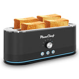 Plum Chef 4 Slice Toaster Wide Slot 6 Shade Browning Control Bagel Muffin Setting Defrost Function Reheat Function Removable Crumb Tray Compact Stainless Steel Design
