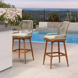 PURPLE LEAF Outdoor Swivel Bar Stools Set of 2 Patio 360° Rotating All-Weather Wicker Stools with Back and Cushion for Outside Backyard Kitchen Bistro Garden Bar