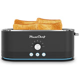 Plum Chef 4 Slice Toaster Wide Slot 6 Shade Browning Control Bagel Muffin Setting Defrost Function Reheat Function Removable Crumb Tray Compact Stainless Steel Design