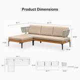 PURPLE LEAF Sicilia L-Shaped Modular Outdoor Sectional with Sunbrella Khaki Cushions Flexible Layout for Poolside Casual Lounge
