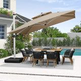 PURPLE LEAF Large Square Patio Cantilever Umbrella With Base for Garden Pool Porch