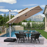 PURPLE LEAF Large Square Patio Cantilever Umbrella With Base for Garden Pool Porch